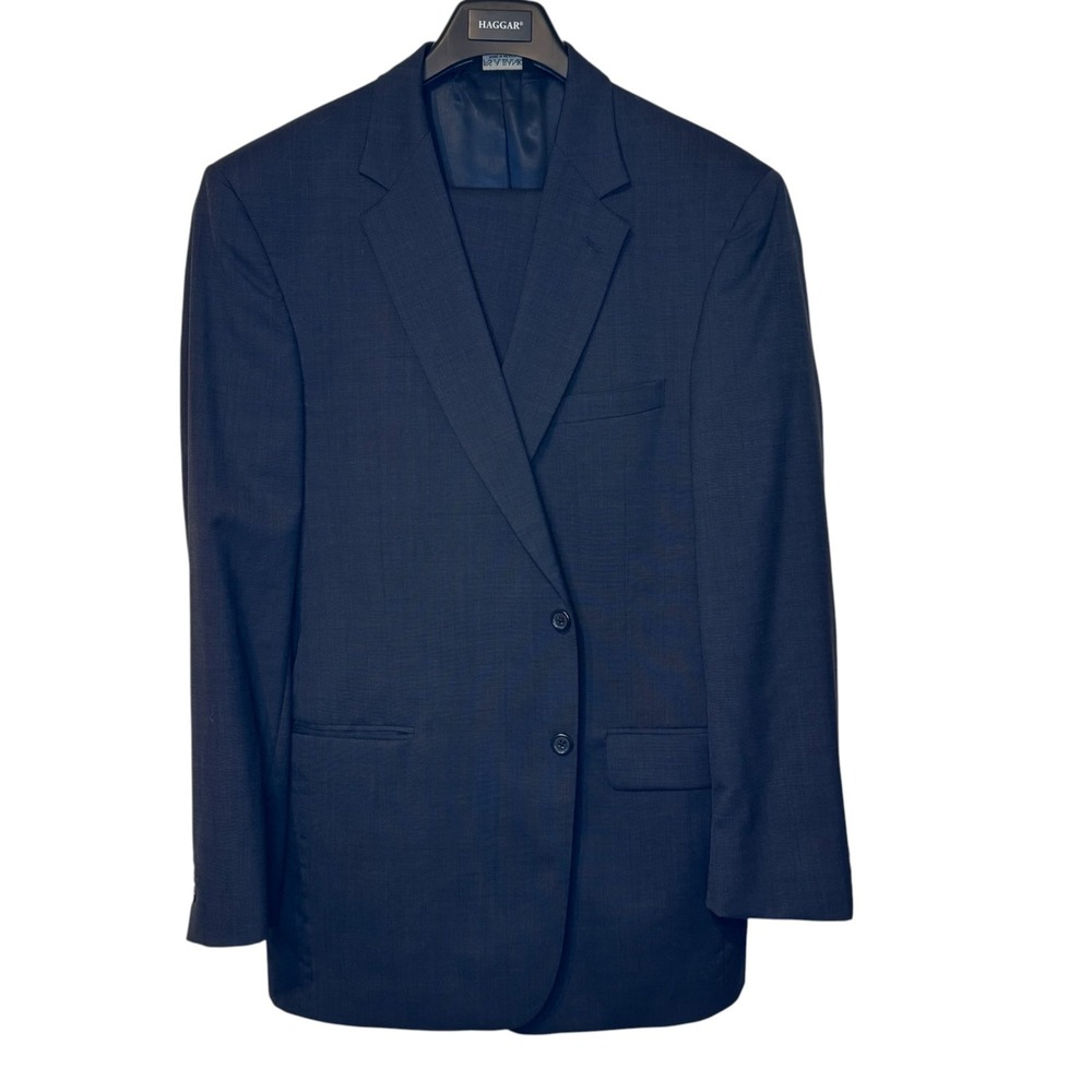 Jos. A. Bank Mens Sport Coat Blazer Pleated Pants Suit Gordon Wool Navy Blue 44L